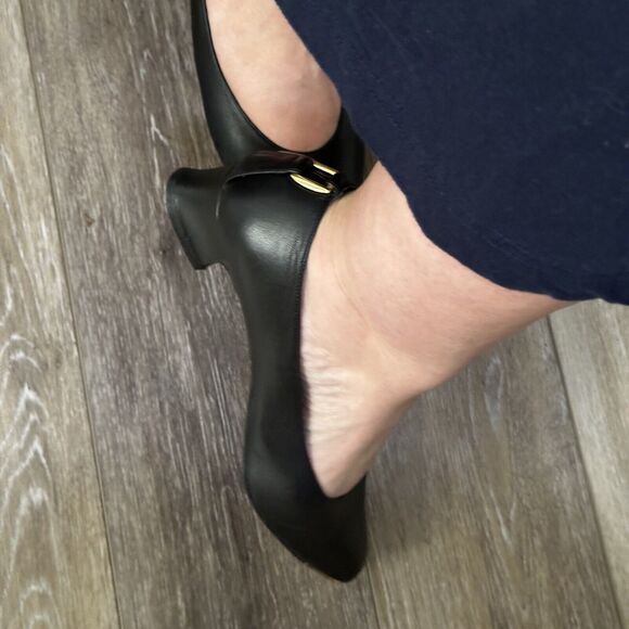 Vintage Stuart Weitzman Women's Pumps Block Almond Toe Heels Black 1980s 10 - Picture 14 of 16